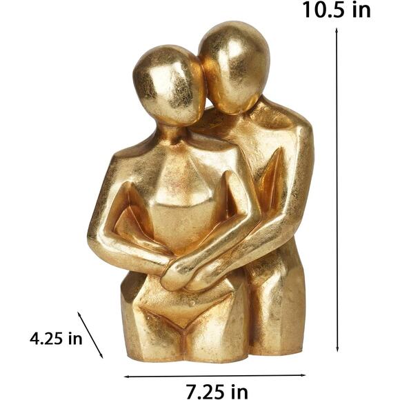 Gold Hugging Couple Statue Modern Lovers Figurine Resin Home Shelf Décor Gift - Picture 3 of 9